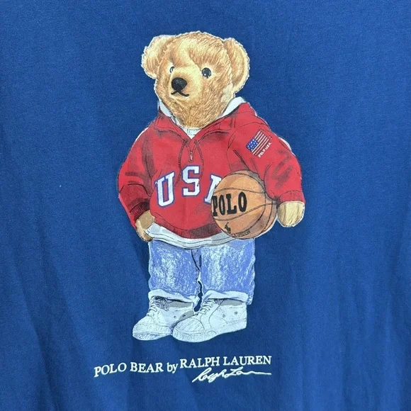 (P) Polo by Ralph Lauren blue short-sleeve teddy bear T-shirt, size S/P - Picture 3 of 12